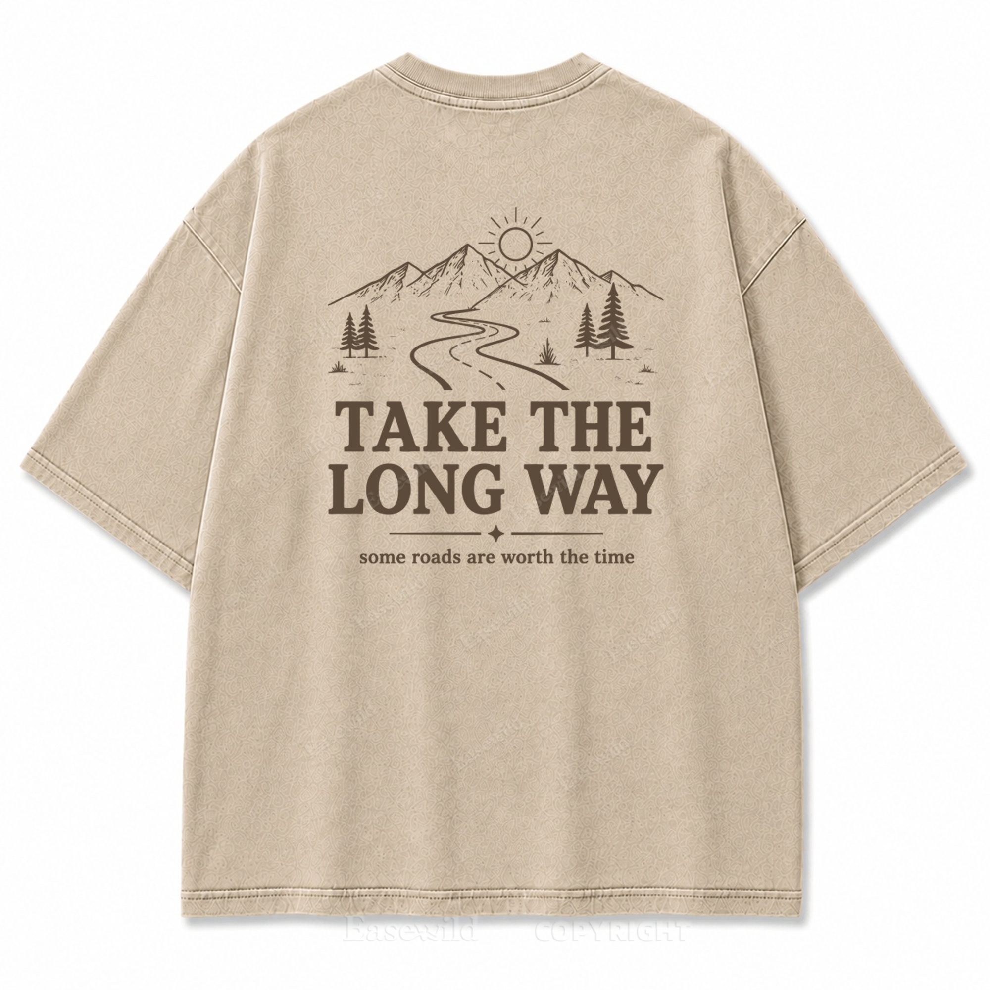 Take the Long Way Mountain Washed Back Print Tee