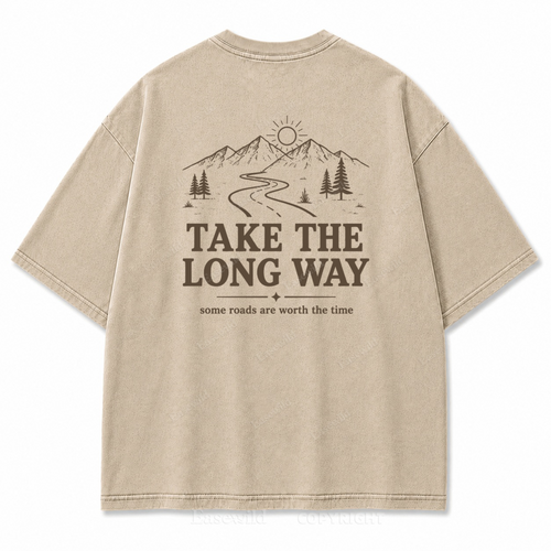 Take the Long Way Mountain Washed Back Print Tee