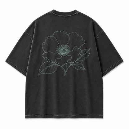 Blue Line Flower Graphic T-Shirt