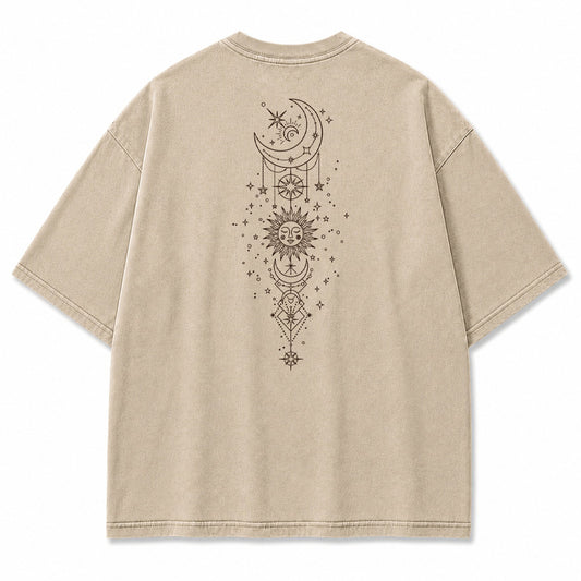Celestial Harmony Sun Moon Graphic T-Shirt