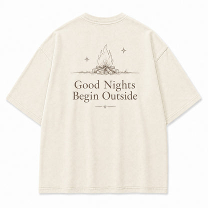 Good Nights Begin Outside Minimalist Campfire Tee