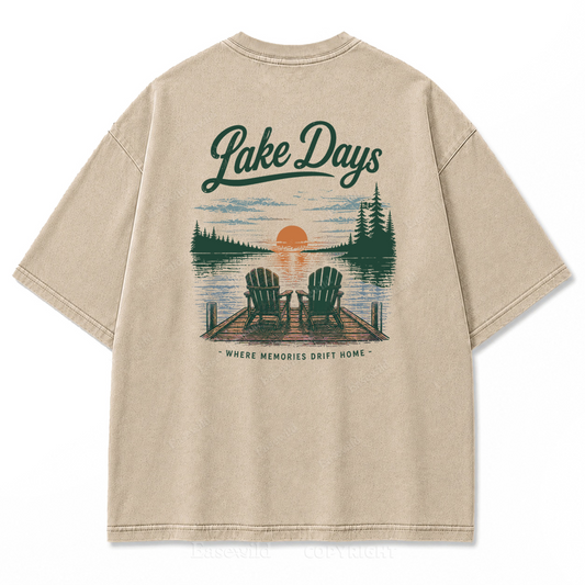 Where Lake Days Drift into Memories Washed Print Tee