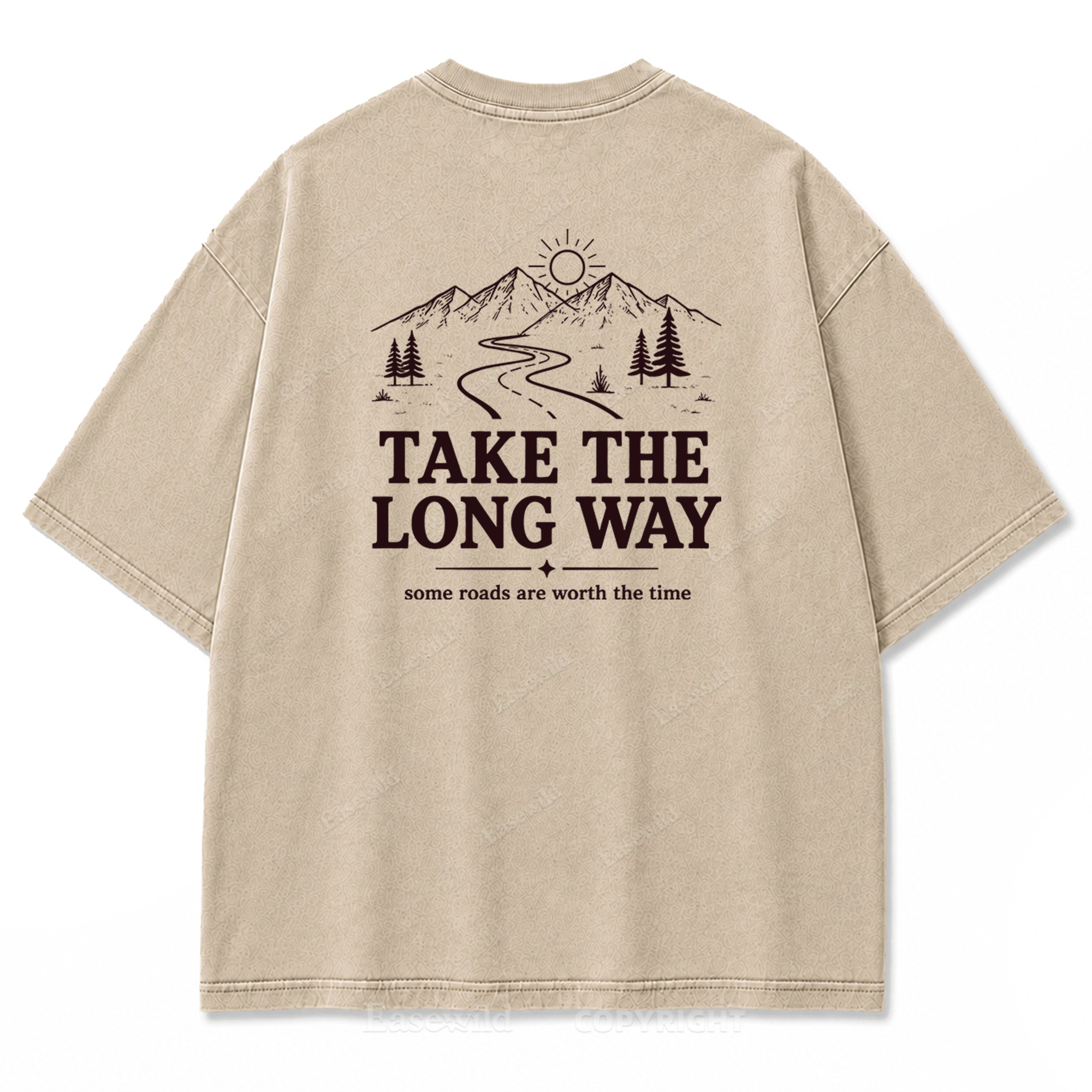 Take the Long Way Mountain Washed Print Tee