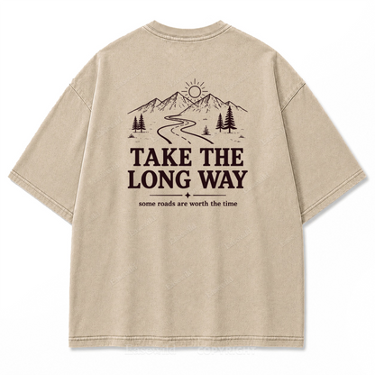 Take the Long Way Mountain Washed Print Tee