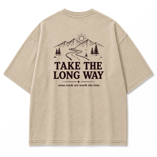 Take the Long Way Mountain Washed Print Tee