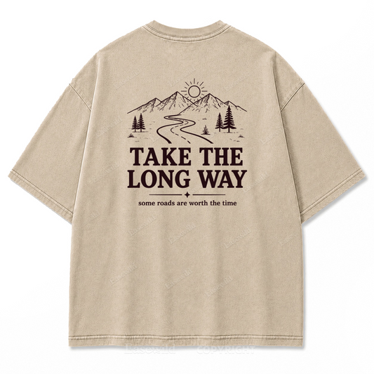 Take the Long Way Mountain Washed Print Tee