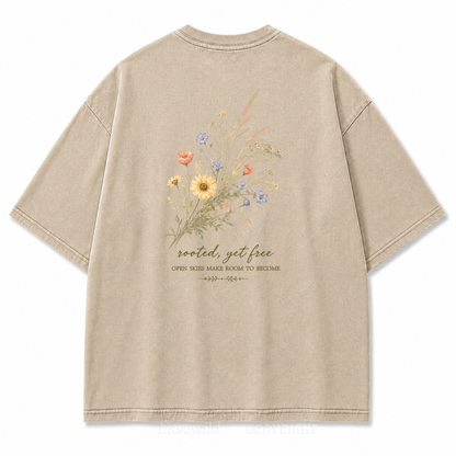 Rooted Yet Free Washed Back Print Tee