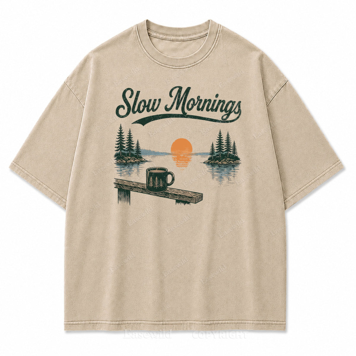 Slow Mornings Lake Coffee Washed Print Tee
