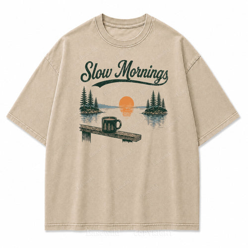 Slow Mornings Lake Coffee Washed Print Tee