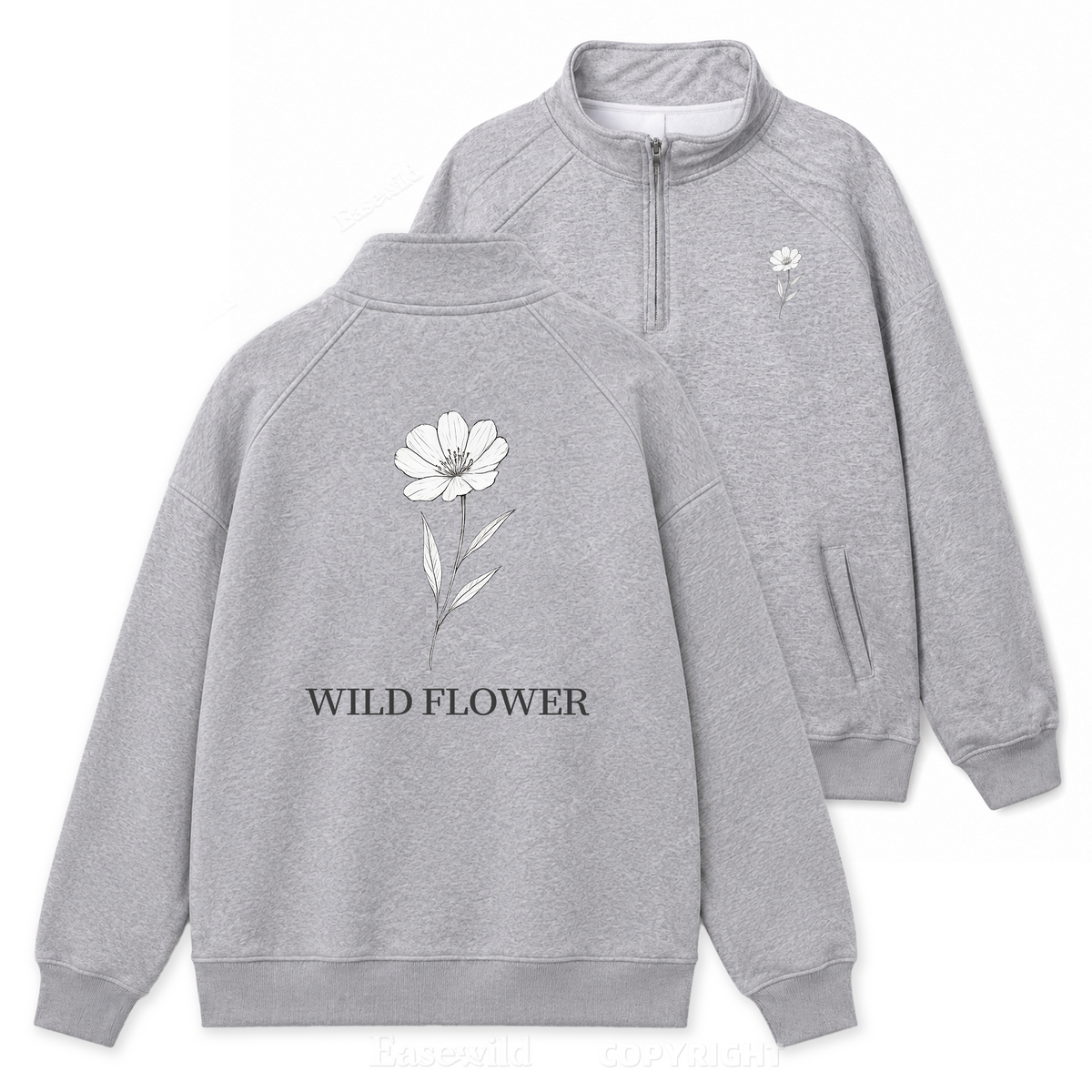 Wild Flower Delicate Bloom Zip Pullover Sweatshirt