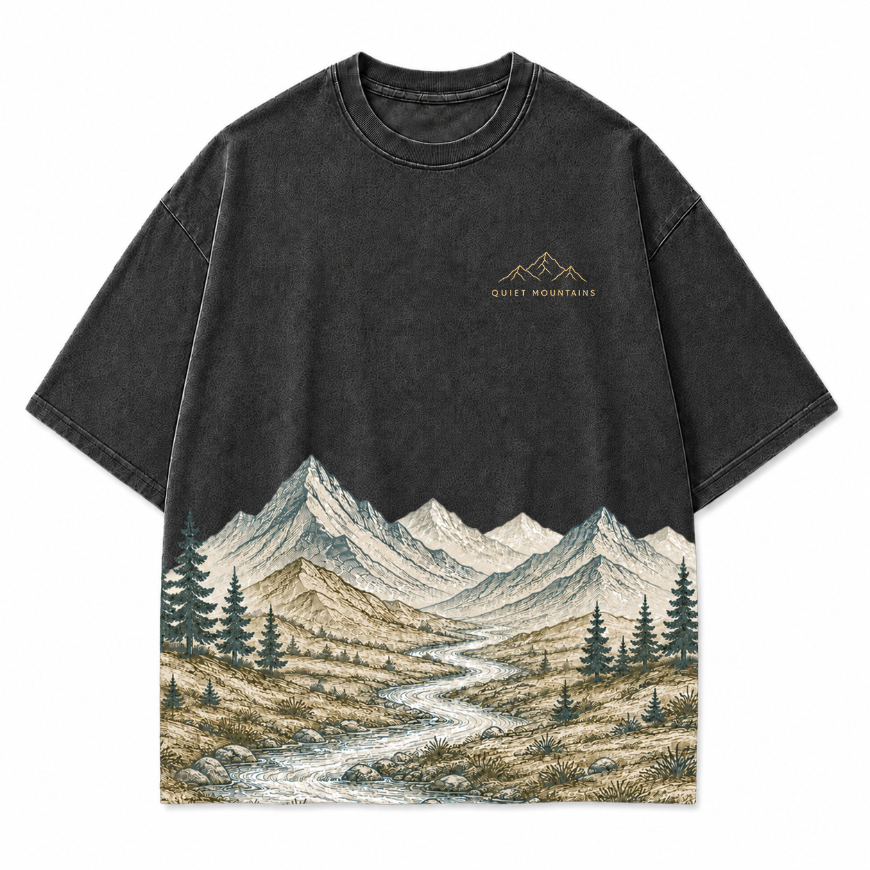 Quiet Mountains River Landscape Scenic Hem Tee