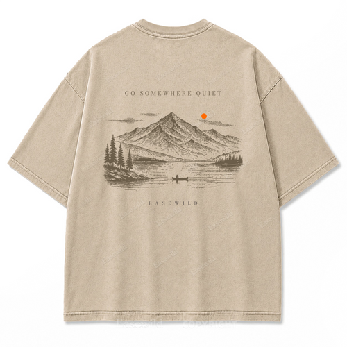 T-Shirt mit gewaschenem Druckmotiv „Ruhiger Alpensee“