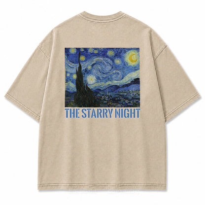 The Starry Night Van Gogh Art Washed Graphic T-Shirt