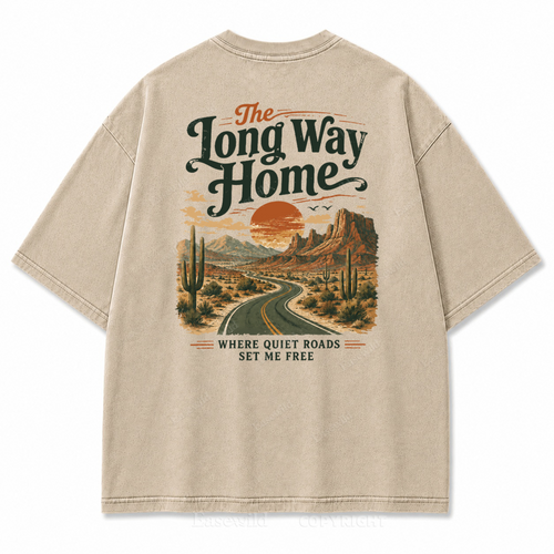 The Long Way Home Washed Back Print Tee
