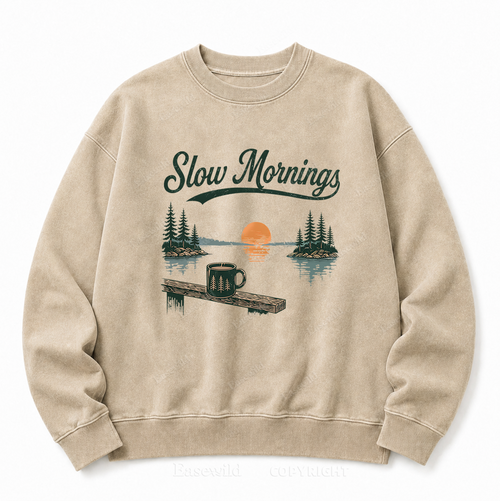 Slow Mornings Front Graphic Washed Crewneck