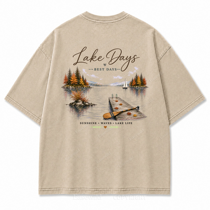 Lake Days Best Days Vintage Lake Washed Back Print Tee
