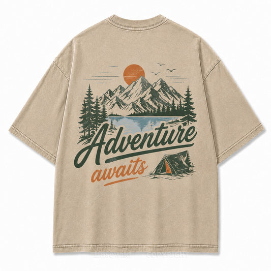 Adventure Awaits Mountain Camp Washed T-Shirt