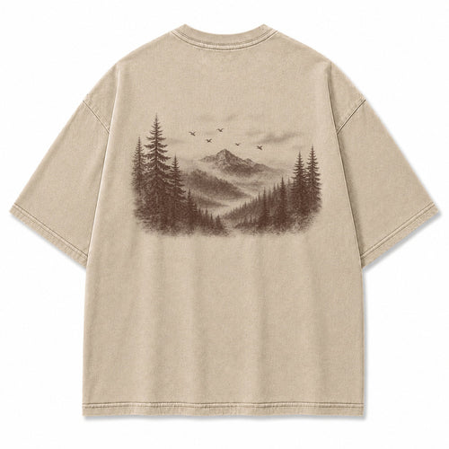 Through the Mist Pine Forest Graphic T-Shirt