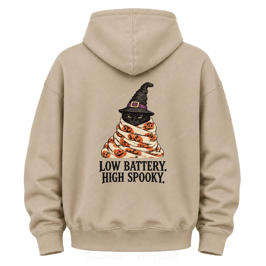 Low Battery High Spooky Black Cat Halloween Graphic Hoodie