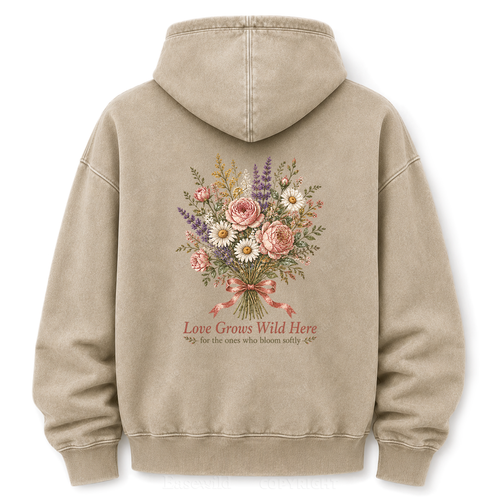 Love Grows Wild Here Vintage Floral Washed Graphic Hoodie