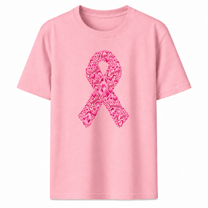 Pink Ribbon Hearts Graphic T-Shirt