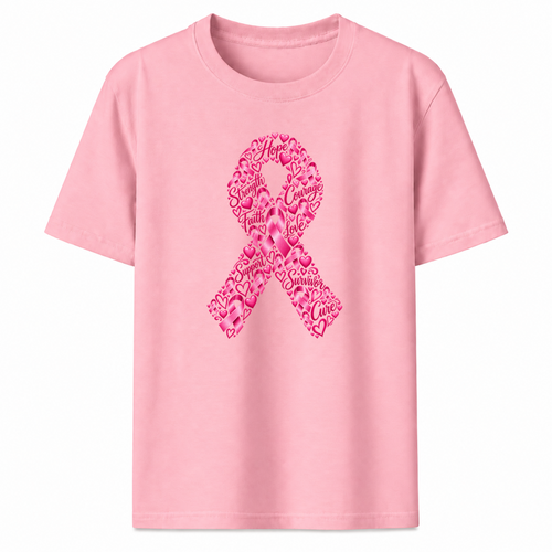 Pink Ribbon Hearts Graphic T-Shirt