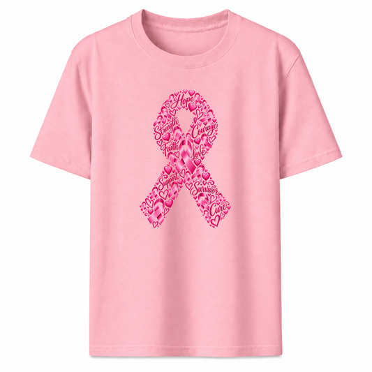 Pink Ribbon Hearts Graphic T-Shirt