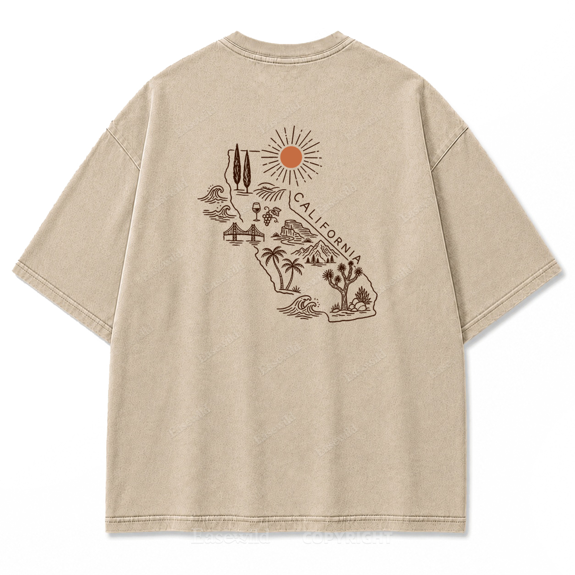 T-Shirt mit Kalifornien-Umriss in verwaschenem Druck