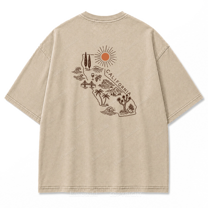 T-Shirt mit Kalifornien-Umriss in verwaschenem Druck