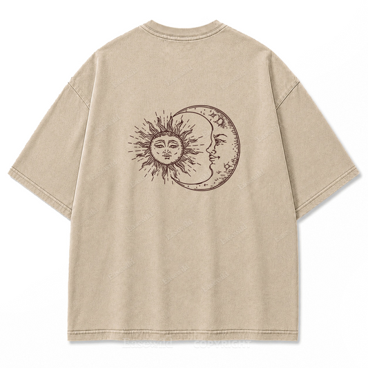 Sun and Moon Eclipse Celestial Washed Print Tee