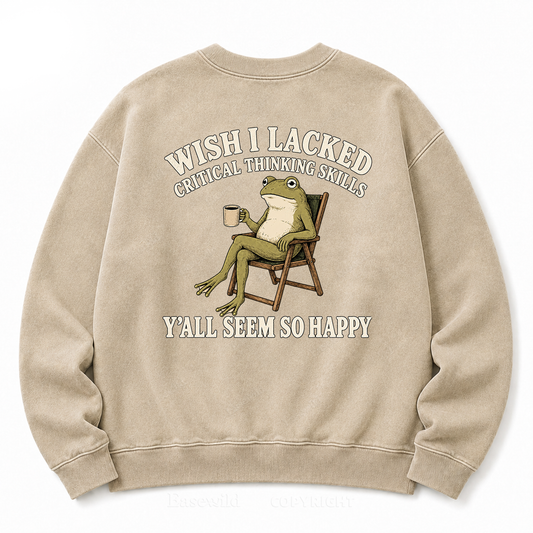 Wish I Lacked Critical Thinking Frog Graphic Washed Sweatshirt