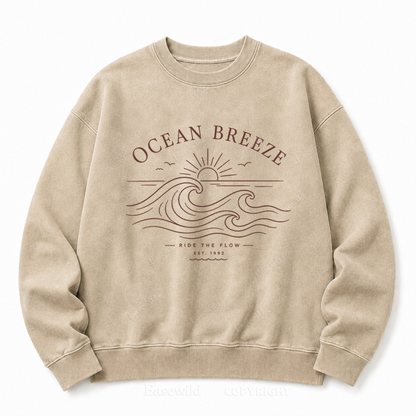 Ocean Breeze Front Graphic Washed Crewneck