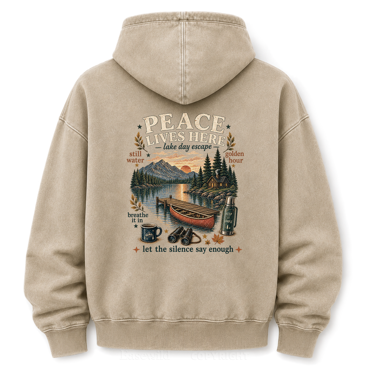 Peace Lives Here Lake Escape Washed Graphic Hoodie