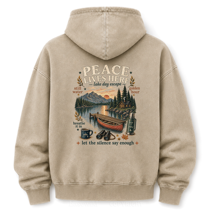 Peace Lives Here Lake Escape Washed Graphic Hoodie