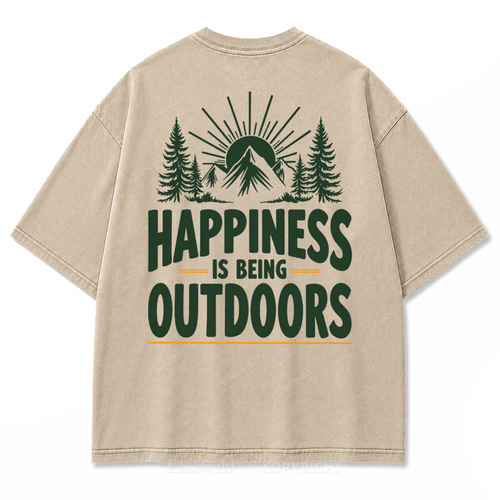 Happiness Lives Outside Washed Print Tee