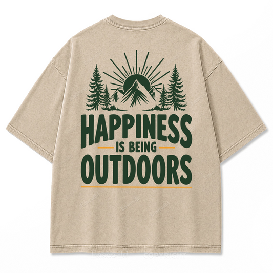 Happiness Lives Outside Washed Print Tee