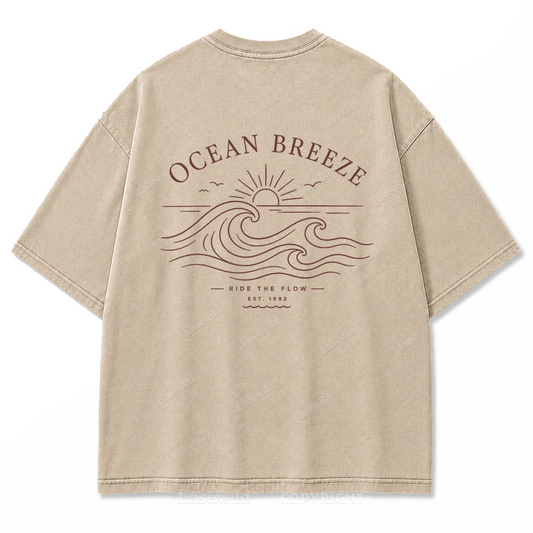 Ocean Breeze Ride The Flow Graphic Washed T-Shirt