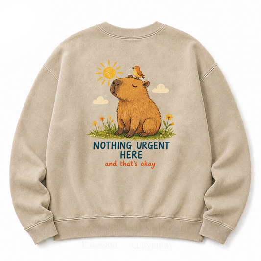 Nothing Urgent Here – Cozy Capybara Washed Sweatshirts