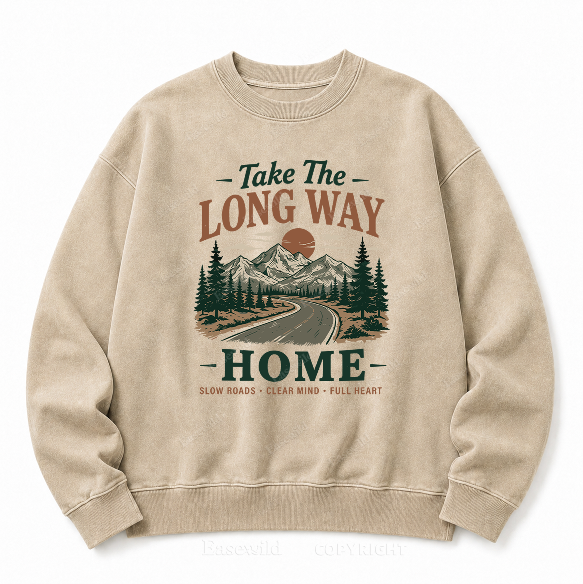 Take the Long Way Home Front Graphic Washed Crewneck
