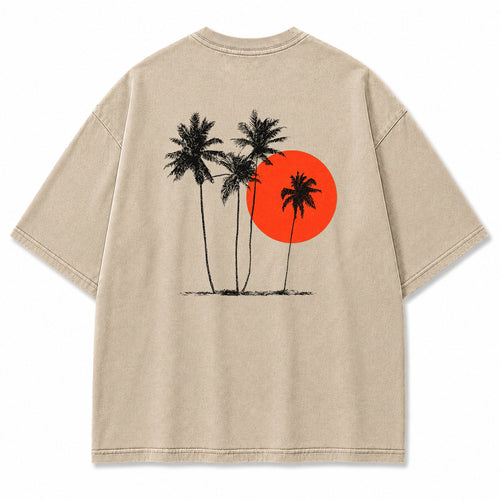 Crimson Palm Sunset Graphic T-Shirt