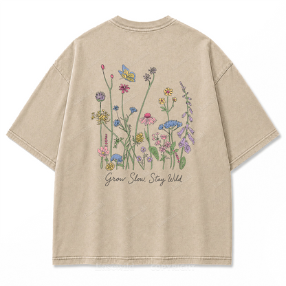 Grow Slow Stay Wild Wildflower Washed Print Tee