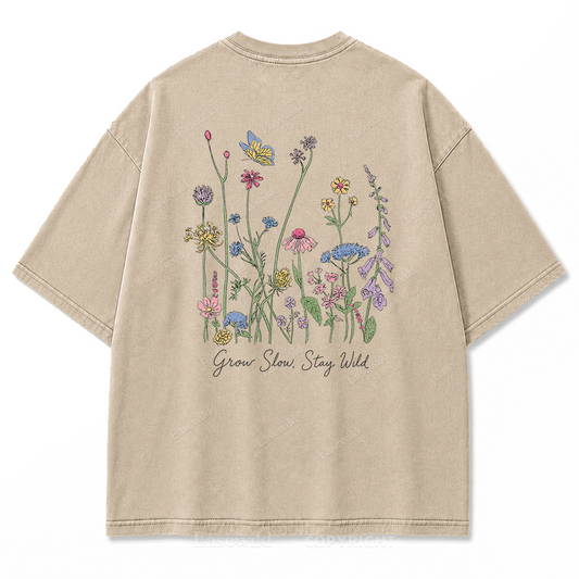 Grow Slow Stay Wild Wildflower Washed Print Tee