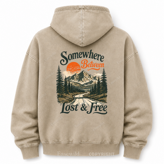 Somewhere Between Lost & Free Washed Graphic Hoodie