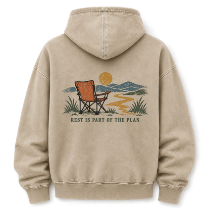 Vintage Camping Sunset Back Print Washed Graphic Hoodie