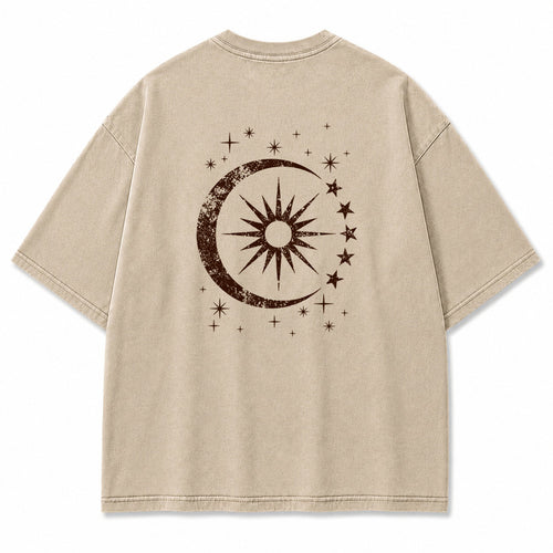 Cosmic Crescent Sunburst Graphic T-Shirt