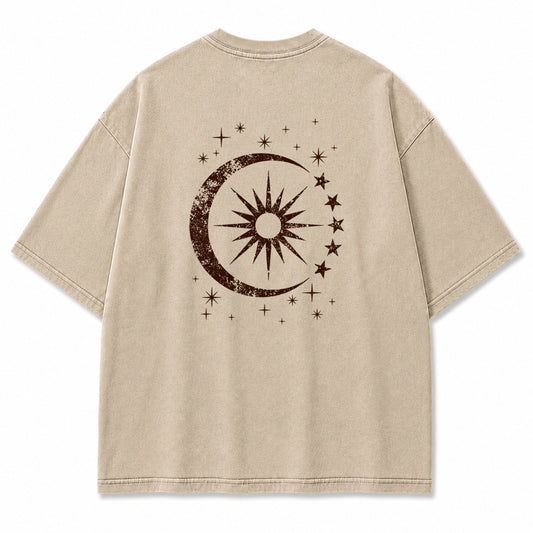 Cosmic Crescent Sunburst Graphic T-Shirt