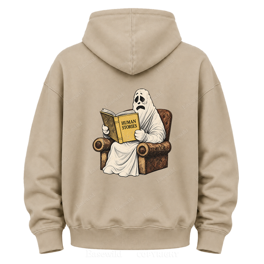 Lonely Ghost Reading Human Stories Graphic Hoodie