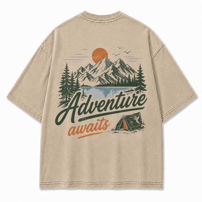 Adventure Awaits Mountain Camp Washed T-Shirt