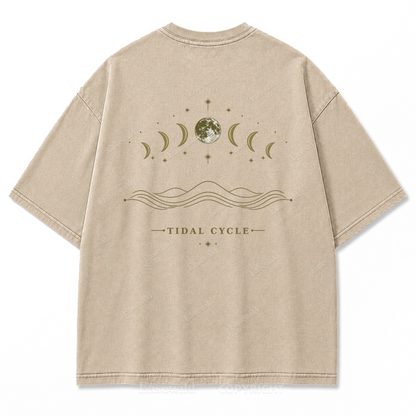 Tidal Cycle Moon Phase Washed Print T-Shirt
