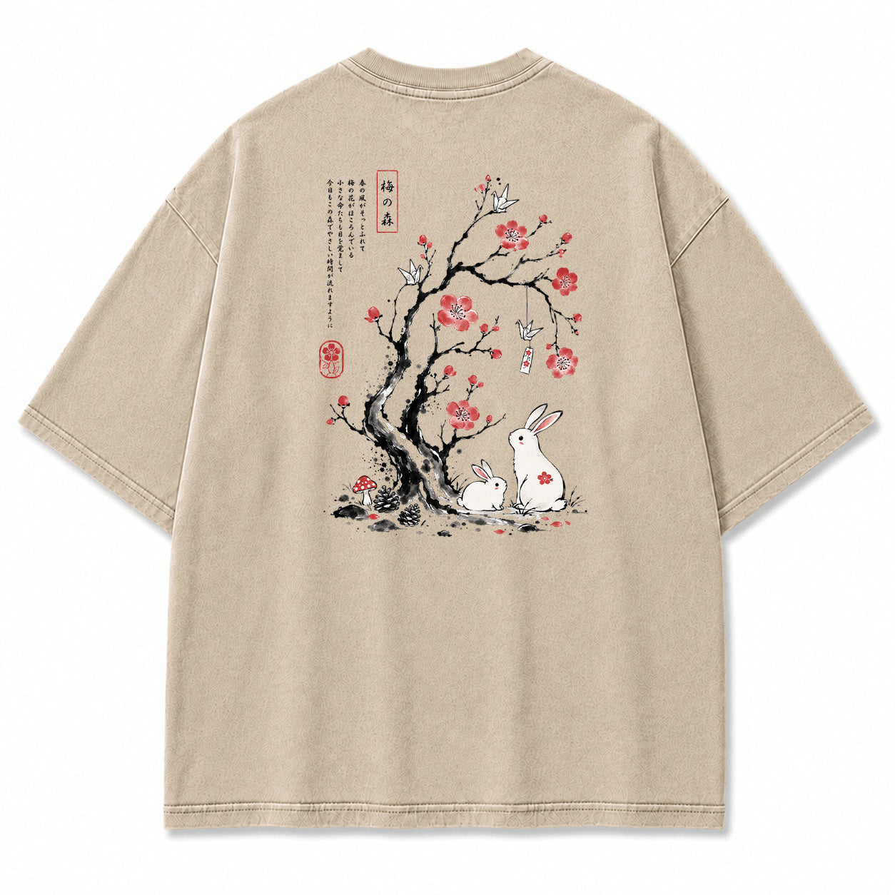 Japanese Plum Blossom Rabbit Graphic T-Shirt